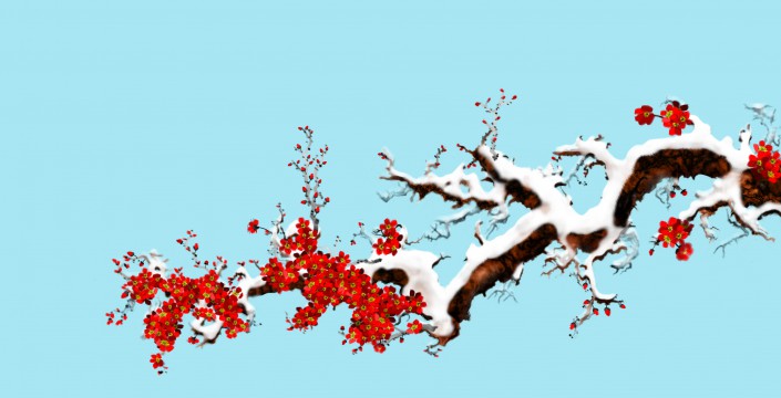 国画效果,用ps制作一张梅花雪景图